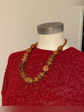 Natural Brown Wooden Bead Necklace - Women Jewelry